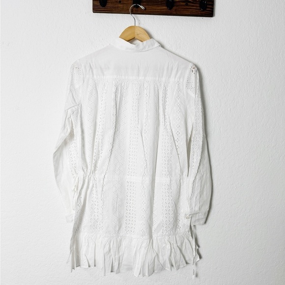 NWT Thakoon White Eyelet Lace Ruffled Hem Button Down Cotton Silk Mini Dress - Picture 4 of 6